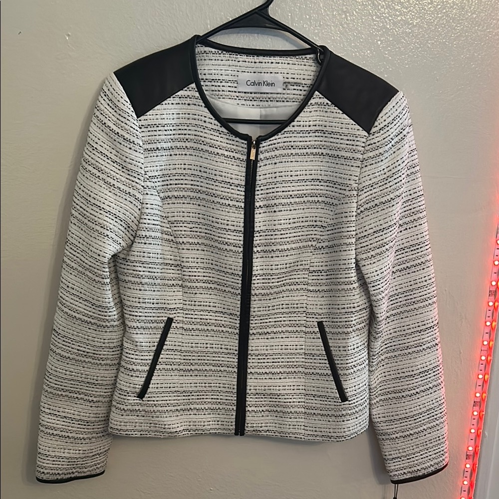 Calvin Klein Black and White Blazer with Sporty Aesthetic